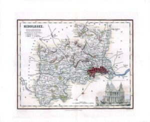 1836 - Original Antique Map of MIDDLESEX View of St Pauls Fullerton (FCM24)