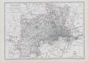 1863 Large Antique Map MIDDLESEX by Edward Weller (DA96)