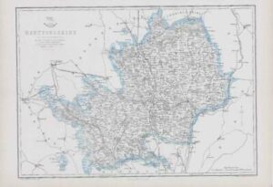 1863 Large Antique Map HERTFORDSHIRE by Weller (DA91)