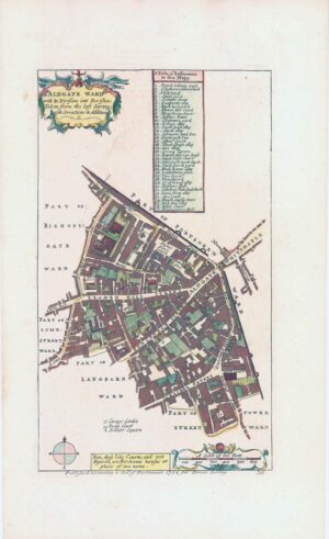 1755 Original Engraved Map plan London ALDGATE WARD by Stow (ST2)