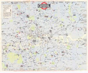 1928 Original Vintage MAP OF THE LONDON GENERAL BUS ROUTES (GSM5/6)