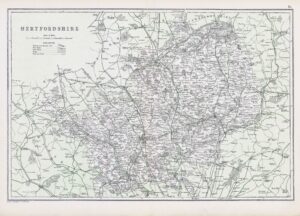 1912 Original Antique Map of HERTFORDSHIRE by G W Bacon (BLS-4)