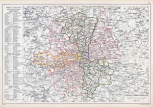 1912 LONDON-POSTAL DISTRICTS Middlesex Surrey Essex Bacon (BLS-9)