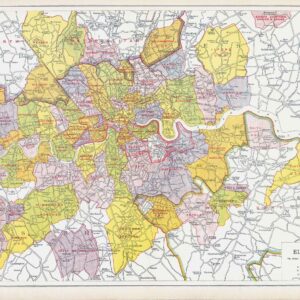1912 Map of LONDON ELECTRIC SUPPLY Middlesex Essex Surrey Bacon (BLS-12)