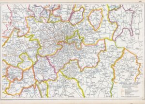 1912  Map of LONDON-GAS SUPPLY Middlesex Surrey Essex Kent Bacon (BLS-13)