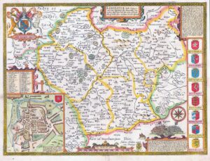 1676 LEICESTER LEICESTERSHIRE both Countye and Citie Map by John Speed Map
