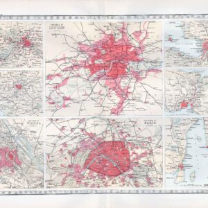1912 Antique Map PLANS OF EUROPEAN TOWNS Paris London Vienna (BWM4-30)