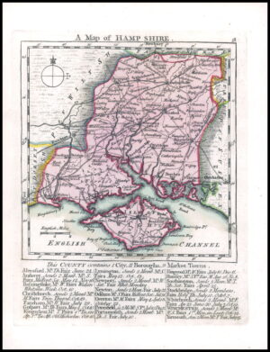 c1751 Original antique MAP OF HAMPSHIRE by KITCHIN & JEFFERYS (LSM74)