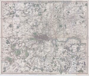 1824 MAP OF THE COUNTRY TWELVE MILES ROUND LONDON Folding Gardner Smith