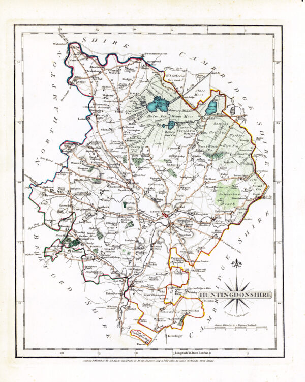 1787 Original Antique Map of HUNTINGDONSHIRE by John Cary (CM3/18)
