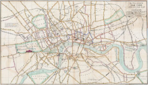 c1851 H WALKER'S CAB FARE AND GUIDE Original Antique MAP OF LONDON Rare