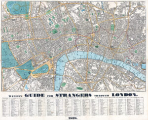 1838 WALLIS'S GUIDE FOR STRANGERS THROUGH LONDON Large Antique Map