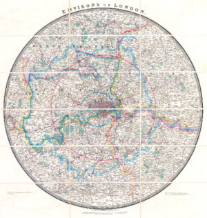 1861 ENVIRONS OF LONDON Large antique folding map by JAMES WYLD