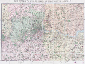 1895 CYCLIST'S MAP OF THE COUNTRY AROUND LONDON Large folding Antique MAP