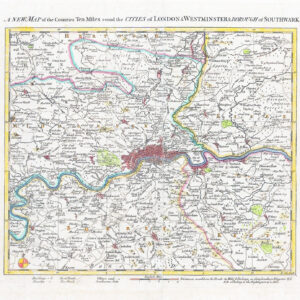 1760 Antique NEW MAP OF THE COUNTRIES TEN MILES ROUND THE CITIES OF LONDON