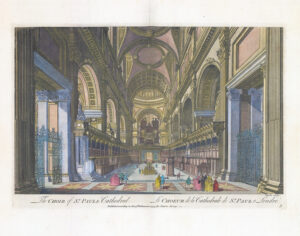 1755 Large Antique print London CHOIR OF ST PAUL'S CATHEDRAL by Stow (ST67)