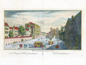 1755 Large antique print London PERSPECTIVE VIEW WHITEHALL by Stow (ST63)
