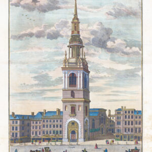 1755 Large Original Engraved print London BOW CHURCH by Stow (ST52)