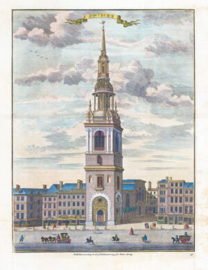1755 Large Original Engraved print London BOW CHURCH by Stow (ST52)