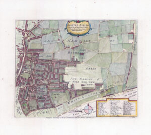 1755 Engraved map SPITTLE FIELDS & PLACES ADJACENT Spitalfields Stow (ST98)