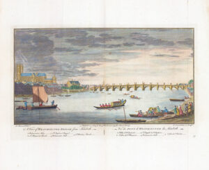 1755 Engraved print London VIEW WESTMINSTER BRIDGE FROM LAMBETH Stow (ST65)