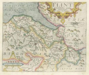 1637 Original Antique Map - FLINT FLINTSHIRE WALES by SAXTON / KIP Colour (KW)