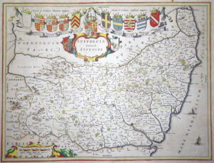 c1648 SUFFOLCIA VERNACULE SUFFOLKE antique map SUFFOLK by Johannes BLAEU (LM4)