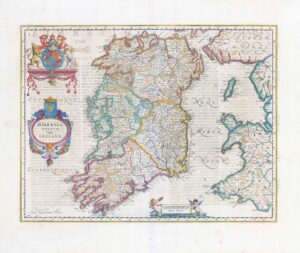 1654 HIBERNIA REGNUM VULGO IRELAND Large Map of Ireland by BLAEU (BS2-8/9)