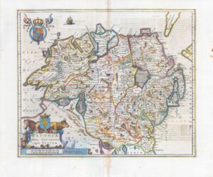 1654 ULTONIA HIBERNIS CUI-GUILLY ANGLIS ULSTER Ireland Map BLAEU (BS2-11/12)