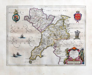 1659 CAERNARFONSHIRE Anglesey Caernarvoniensis Wales Map Blaeu Spanish (EB)