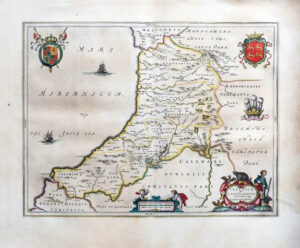 1659 CARDIGANSHIRE Ceretica sive CARDIGANENSIS Wales Map by Blaeu Spanish (EB)