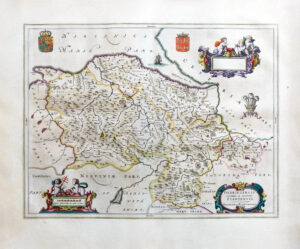 1659 DENBIGHSHIRE FLINTSHIRE Wales Original Map by Blaeu Spanish Edition (EB)