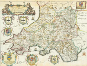 1673 1st ISSUE Map 'A GENERALL MAPP OF SOUTH WALES' by Richard Blome