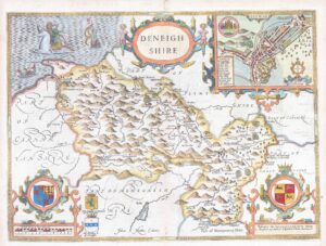 1676 Antique Map DENBIGHSHIRE Wales by John Speed Bassett Chiswell (LM24)