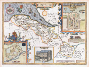 1676 Original Antique Map FLINTSHIRE Flint Wales by John Speed