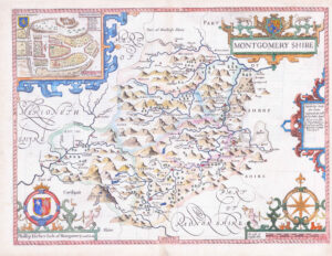 1676 Antique Map MONTGOMERYSHIRE Wales by John Speed Bassett Chiswell (LM24)