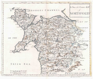 1722 A NEW AND CORRECT MAP OF NORTH WALES Colour Robert Morden (GSM35)