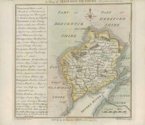 1742 Original Antique Map WALES County Map of MONMOUTHSHIRE  (W/DW103)