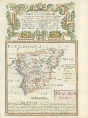 1753 Antique Map WALES County Map of MERIONETHSHIRE   (W/DW99)