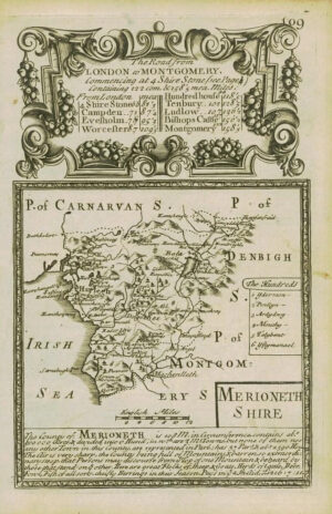 1753 Antique Map WALES County Map of MERIONETHSHIRE by Bowen  (W/DW15)