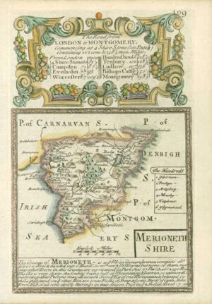 1753 Antique Map WALES County Map of MERIONETHSHIRE   (W/DW98)
