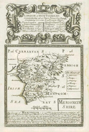 1753 Antique Map WALES County Map of MERIONETHSHIRE by Bowen  (W/DW16)