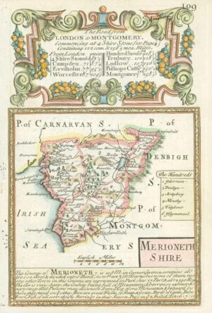 1753 Antique Map WALES County Map of MERIONETHSHIRE   (W/DW100)