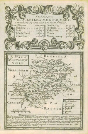 1753 Antique Map WALES County Map of MONTGOMERYSHIRE by Bowen  (W/DW19)