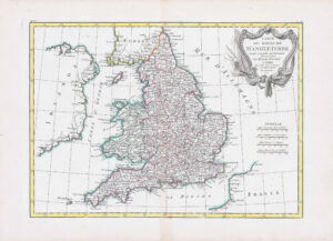 1771 CARTE DU ROYAUME D'ANGLETERRE Map England Wales by Bonne