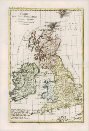 1780 Antique Map of ISLES BRITANNIQUES - BRITISH ISLES by Bonne (BN28)