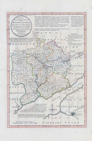 1785 BOWLES'S NEW MEDIUM MAP OF MONMOUTHSHIRE Wales Antique Map (LM20-51)