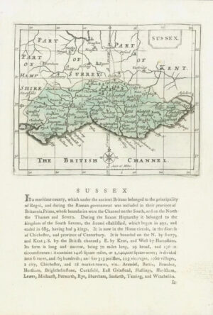 c1787 Original Antique map by J SELLER  "SUSSEX" with original hand colour (007)
