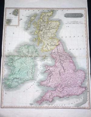 1815 Large Original Antique MAP BRITISH ISLES  published by Thompson  (LM2)