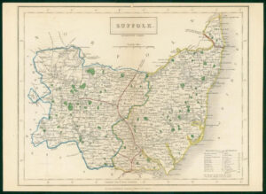 c1820 - Original Antique Map SUFFOLK Chapman Hall outline hand colour (CP10-M)